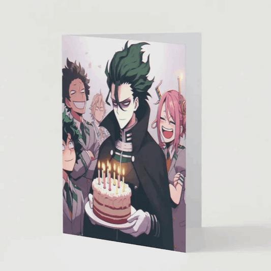 Birthday Card with Anime Villains on the front of it