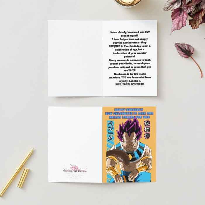 Dragon Ball Z Vegeta Birthday Card - "Saiyan Prince You Are" | Anime Birthday Greeting Card