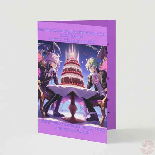 Anime Villain Birthday Card - Purple Villainous Banquet Celebration Card - Evil Character Birthday Greeting