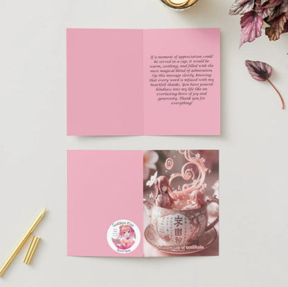 Anime Thank You Card - Warm Cup Design - Cozy Gratitude Tea Celebration Card - Goddess Kiss Boutique