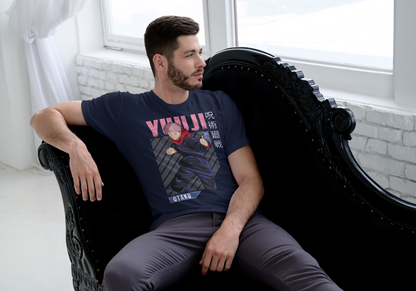 Jujutsu Kaisen Yuji Itadori T-Shirt - Pink Distressed Combat Stance Design | Premium Unisex Triblend Tee