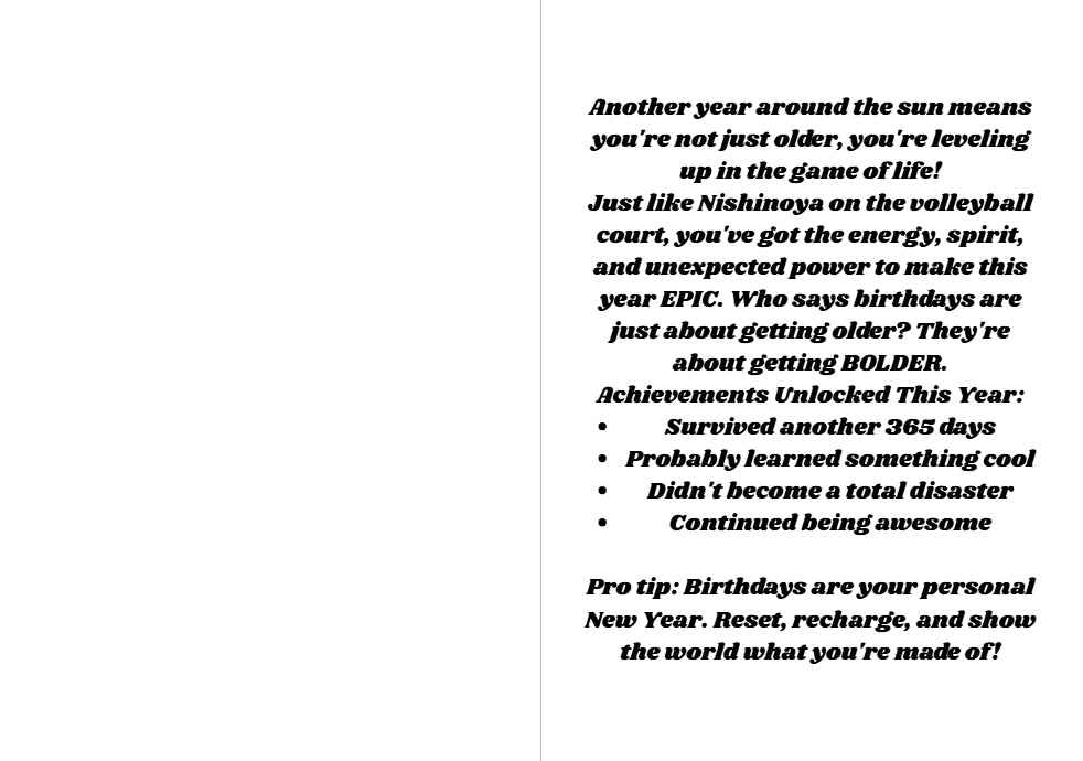 Haikyuu!! Yuu Nishinoya Birthday Card - "Time to Level Up!"