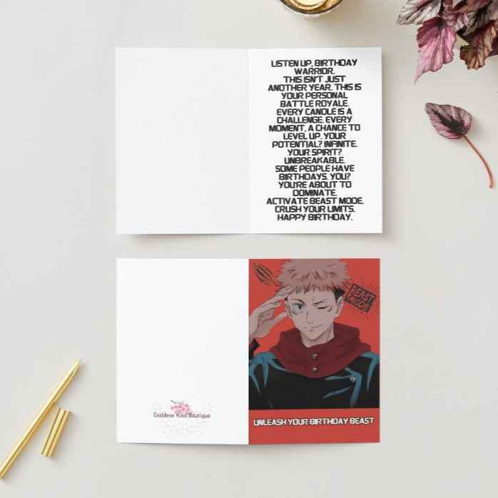 Jujutsu Kaisen Yuji Itadori Birthday Card - "Unleash Your Birthday Beast"
