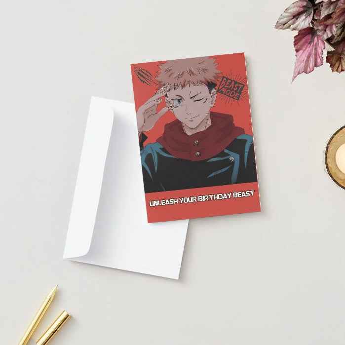 Jujutsu Kaisen Yuji Itadori Birthday Card - "Unleash Your Birthday Beast"