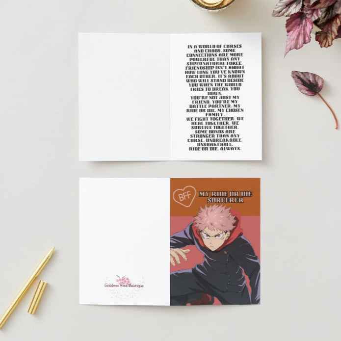 Jujutsu Kaisen Yuji Itadori Friendship Card - "Ride or Die, Always"