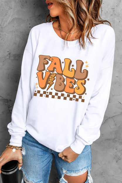 Letter Graphic Round Neck Long Sleeve Sweatshirt with Ribbed Cuffs & Hem