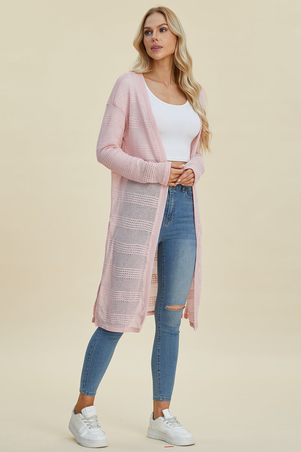 Double Take Open Front Longline Cardigan with Full Size Fit