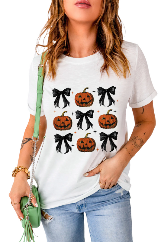 Pumpkin Graphic Short Sleeve T-Shirt with Round Neck