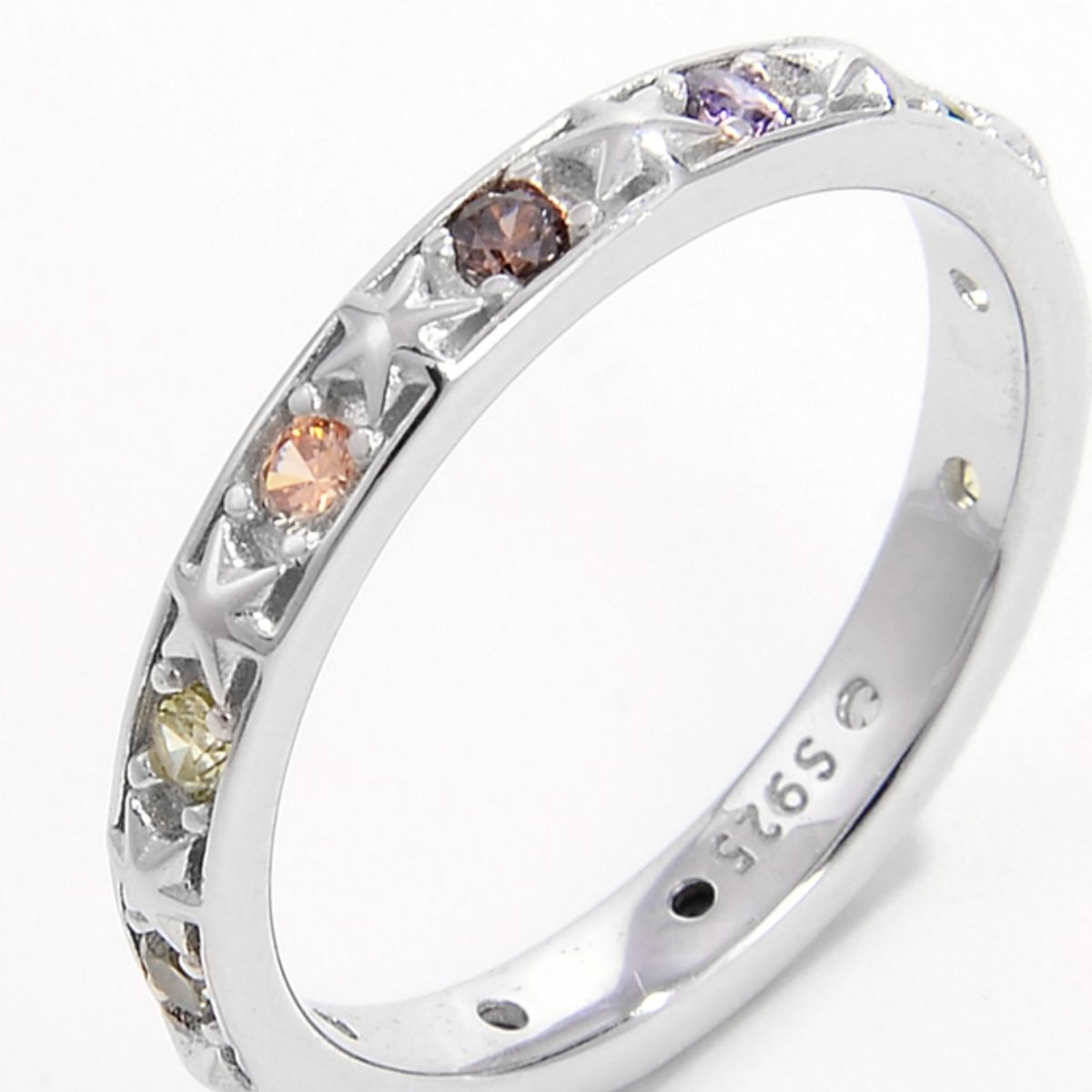 925 Sterling Silver Zircon Ring with Platinum-Plated Finish - Elegant Inlaid Design