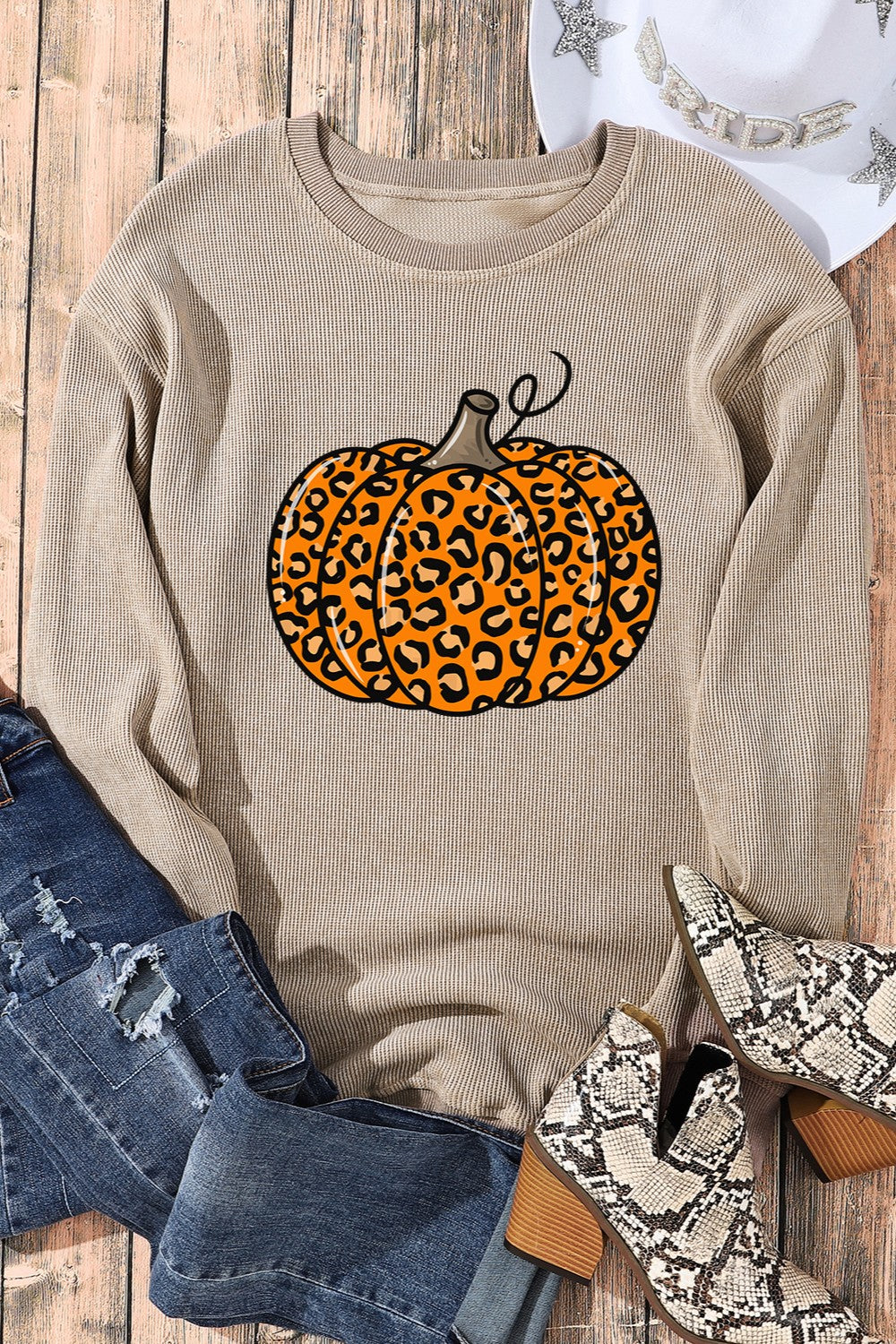 Pumpkin Cozy Round Neck Long Sleeve Sweatshirt in Polyester Blend