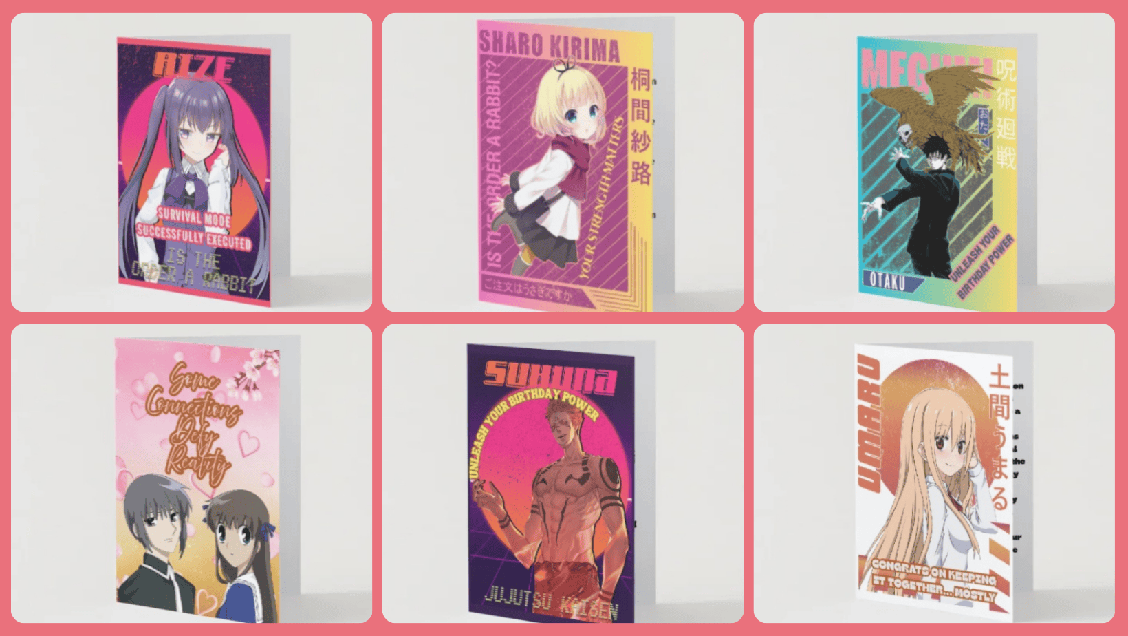 Anime greeting cards collection featuring mainstream anime art from Goddess Kiss Boutique