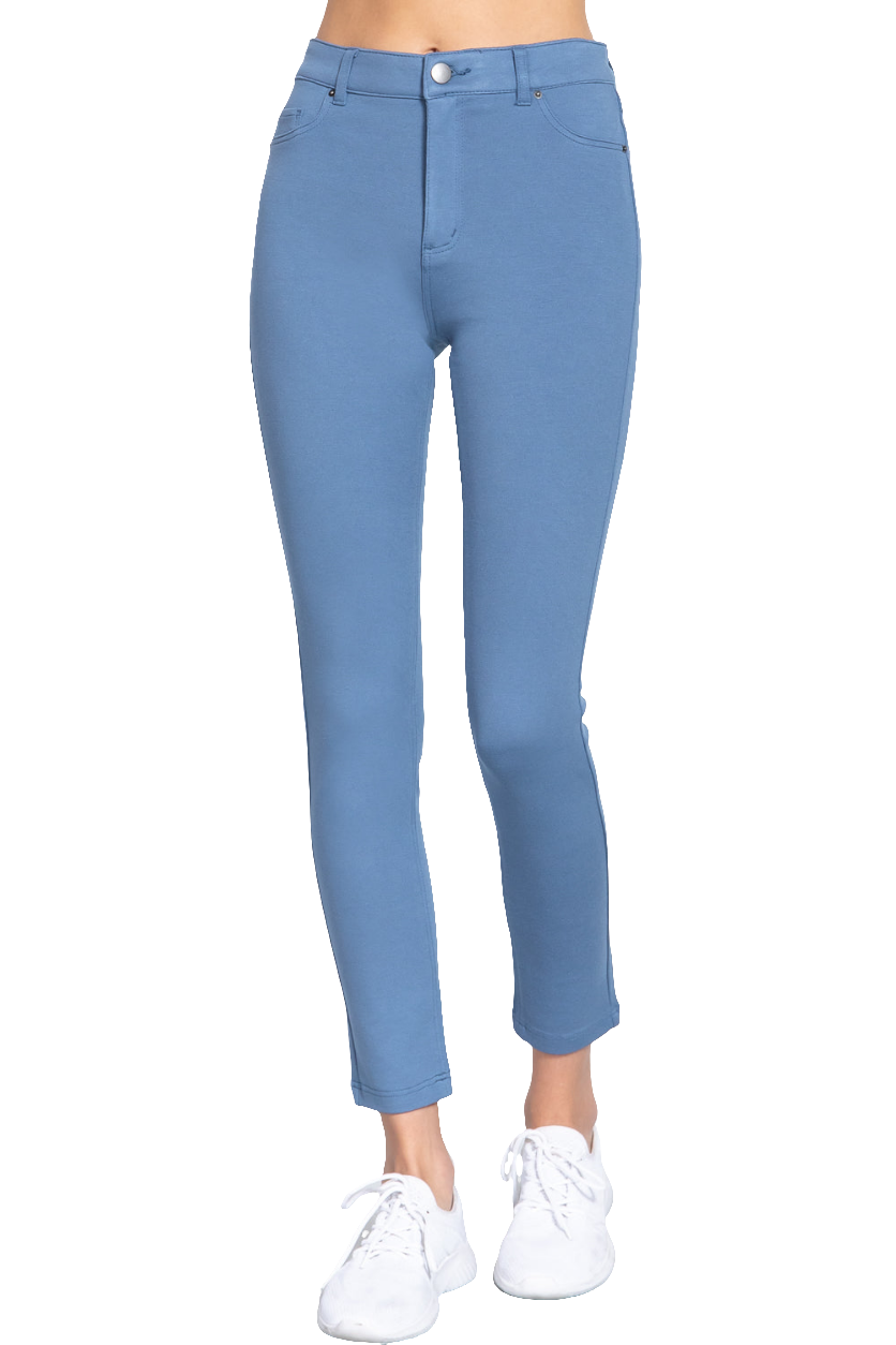 Blue 5-Pocket Shape Skinny Mid-Rise Pants with Stretch Fabric