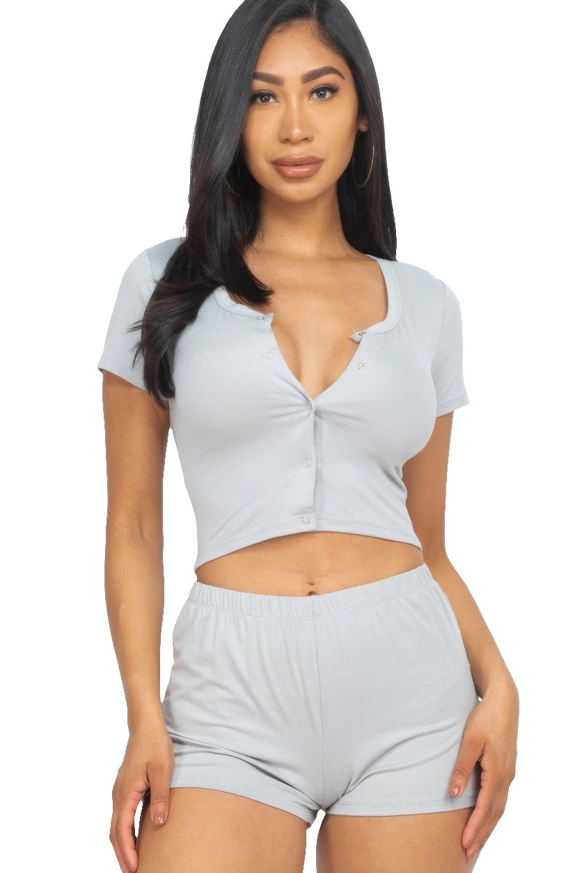 Comfortable Grey 2-Piece Cropped Tank Top And Shorts Set for Versatile Style