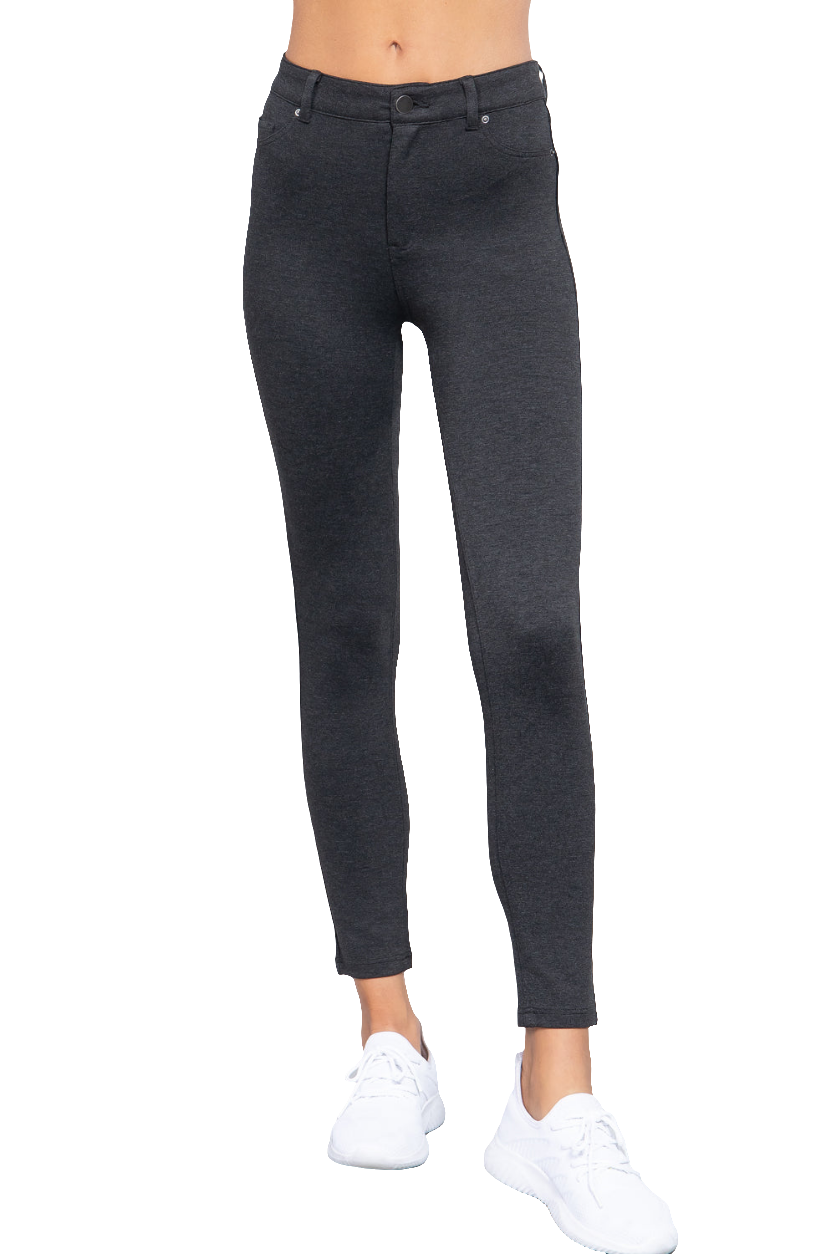 5-Pocket Skinny Ponte Mid-Rise Pants in Charcoal Grey