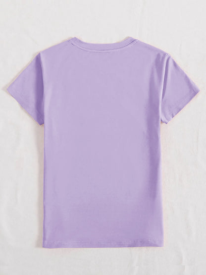 Graphic Round Neck Short Sleeve T-Shirt with 100% Polyester Composition