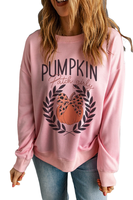 Pumpkin Embroidered Round Neck Long Sleeve Sweatshirt