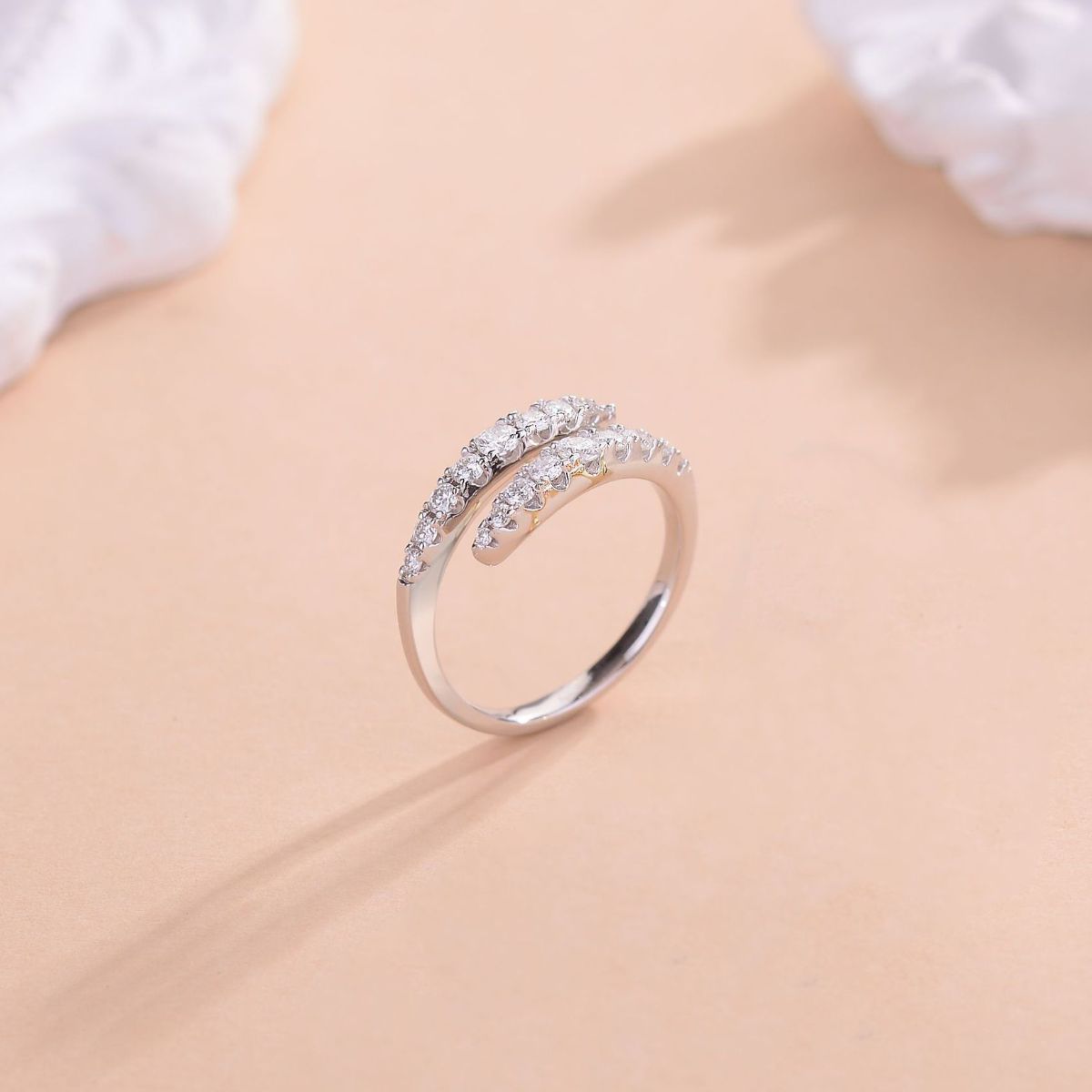 925 Sterling Silver Moissanite Bypass Ring, 0.45 Carats, Unique Design, Sizes 5-9