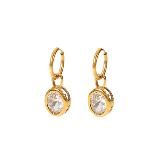 18K Gold Oval Zircon Dazzle Earrings - Versatile Design
