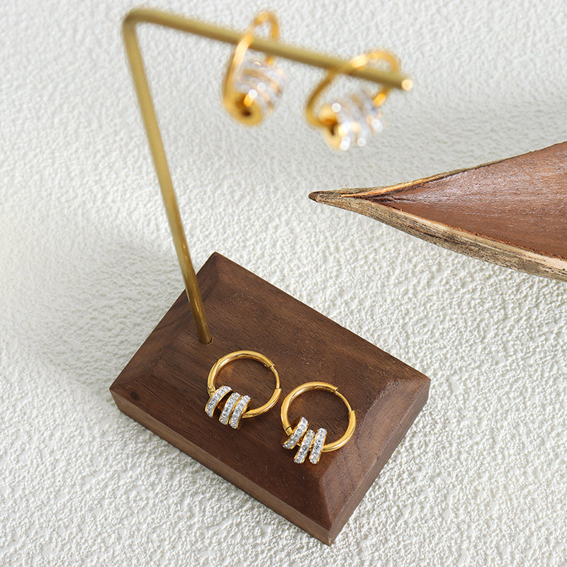 18K Gold Earrings with Circle Diamond Design - Light Luxury Statement