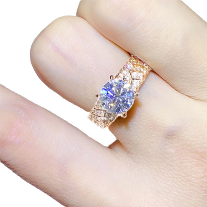 1.5 Carat Moissanite Ring in 925 Sterling Silver with 18K Gold-Plating, Certificate Included