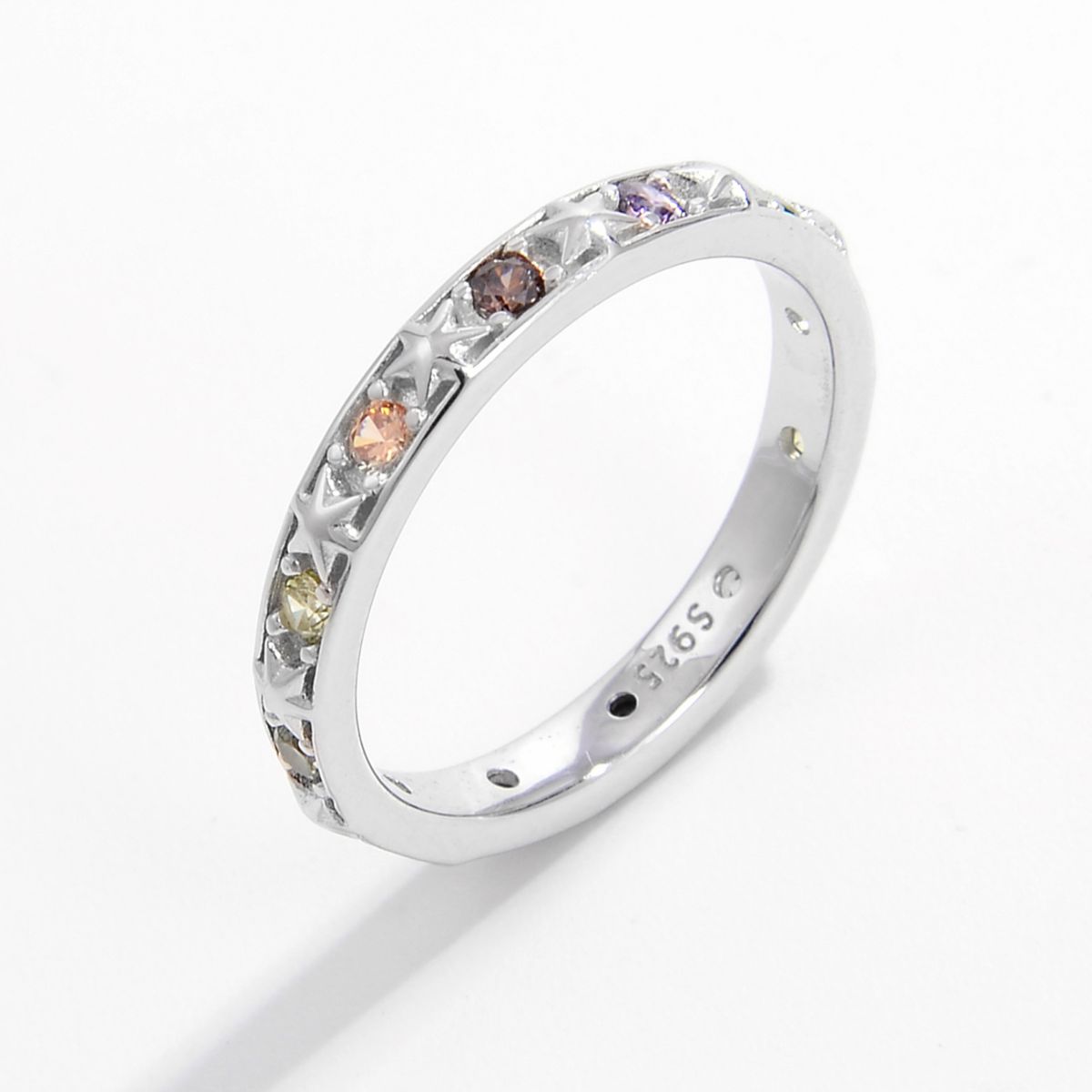 925 Sterling Silver Zircon Ring with Platinum-Plated Finish - Elegant Inlaid Design