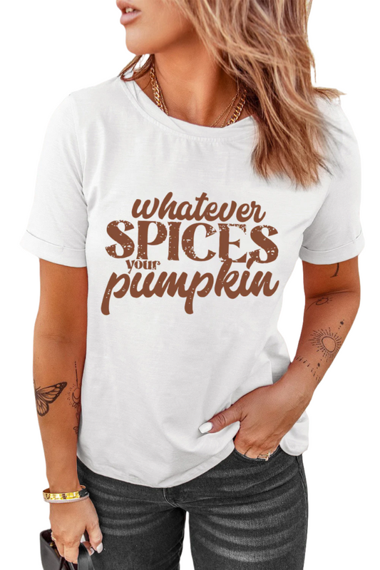 Pumpkin Graphic Tee with Round Neck & Short Sleeves in Polyester Blend