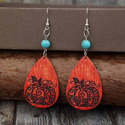 Turquoise Wooden Teardrop Earrings Set: 3.3" Length, Alloy & Wood, Imported