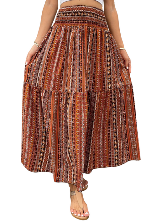 Printed Opaque Maxi Skirt with Elastic Waistband & Flowy Design