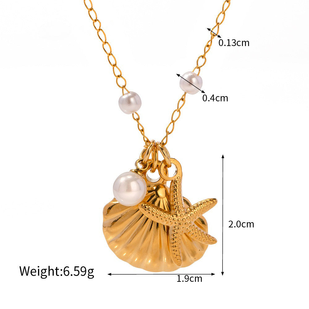 18K Gold Marine-Inspired Seashell Necklace with Seahorse & Conch Accents