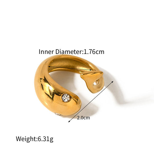 18K Gold Fish-Shaped Diamond Open Ring - Unique Design