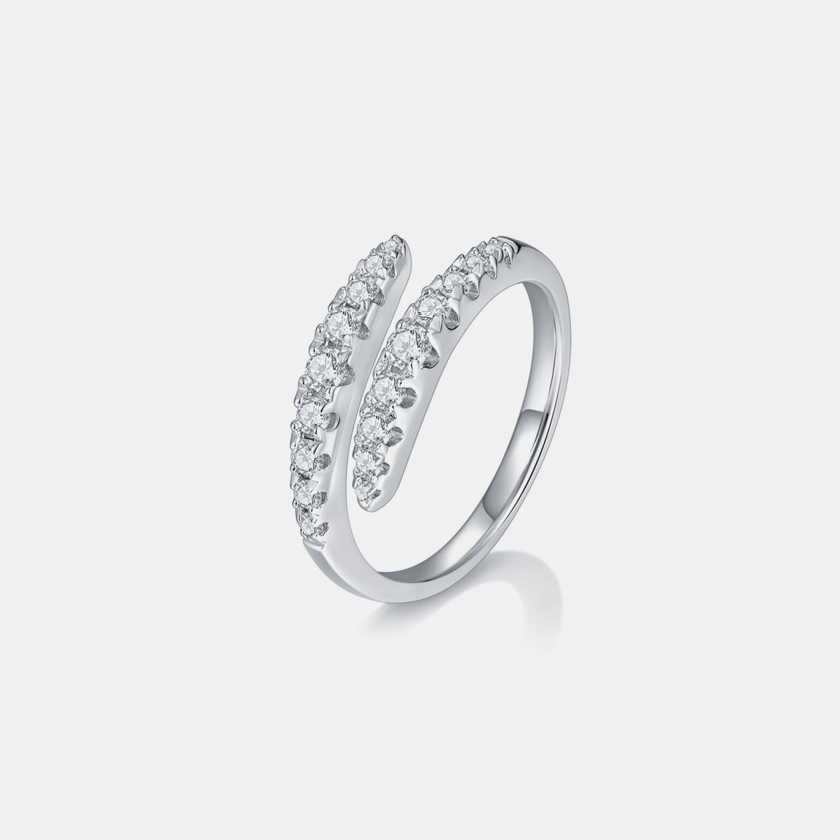 925 Sterling Silver Moissanite Bypass Ring, 0.45 Carats, Unique Design, Sizes 5-9