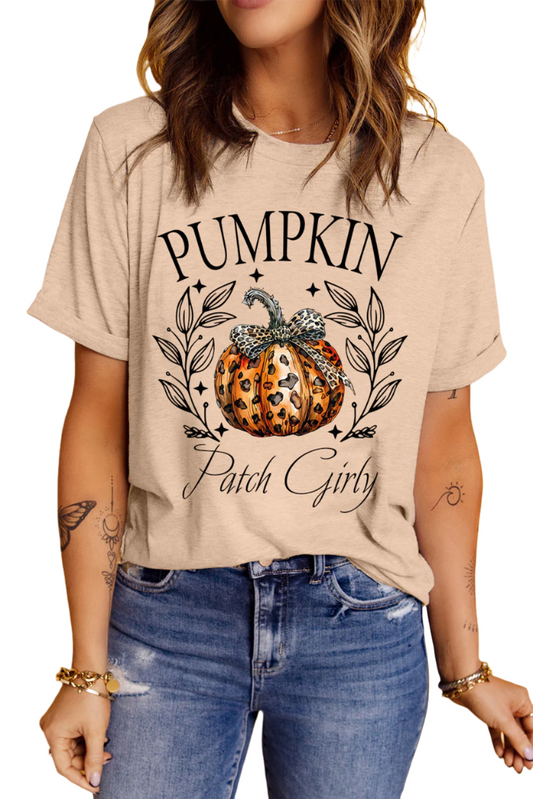 Pumpkin Print Stylish Round Neck Tee with Short Sleeves - Women's T-Shirt