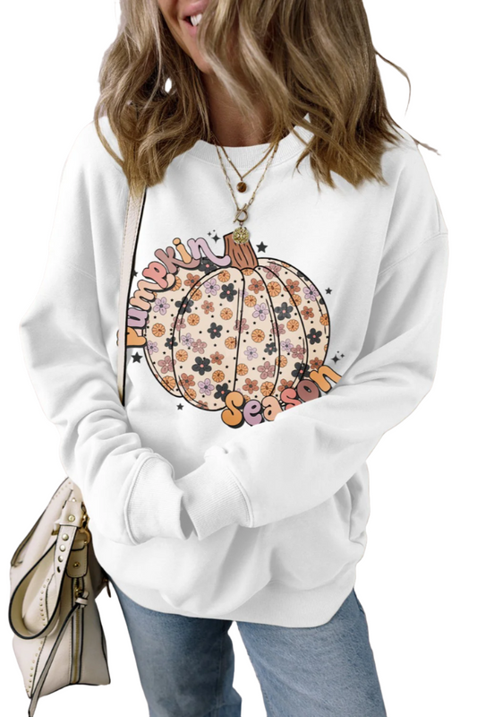 Pumpkin Graphic Long Sleeve Sweater Sweatshirt - Cozy Fall Fashion with Opaque Material