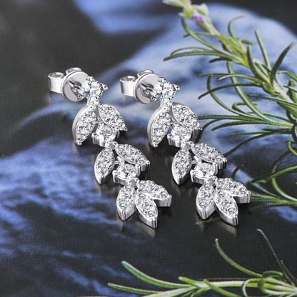 925 Sterling Silver Moissanite Earrings with Leaf Design and 0.6 Carat D Color Grade