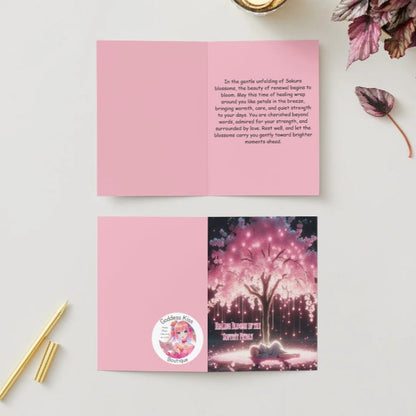 Anime Get Well Card - Healing Bloom in the Heart Design - Sakura Recovery Card - Goddess Kiss Boutique