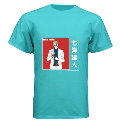 Jujutsu Kaisen Kento Nanami T-Shirt - Red Vertical Text Japanese Design | Premium Unisex Triblend Tee