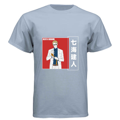 Jujutsu Kaisen Kento Nanami T-Shirt - Red Vertical Text Japanese Design | Premium Unisex Triblend Tee