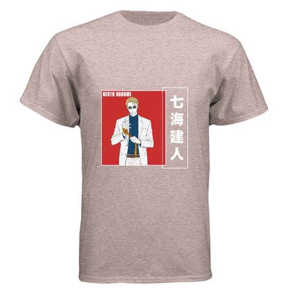 Jujutsu Kaisen Kento Nanami T-Shirt - Red Vertical Text Japanese Design | Premium Unisex Triblend Tee
