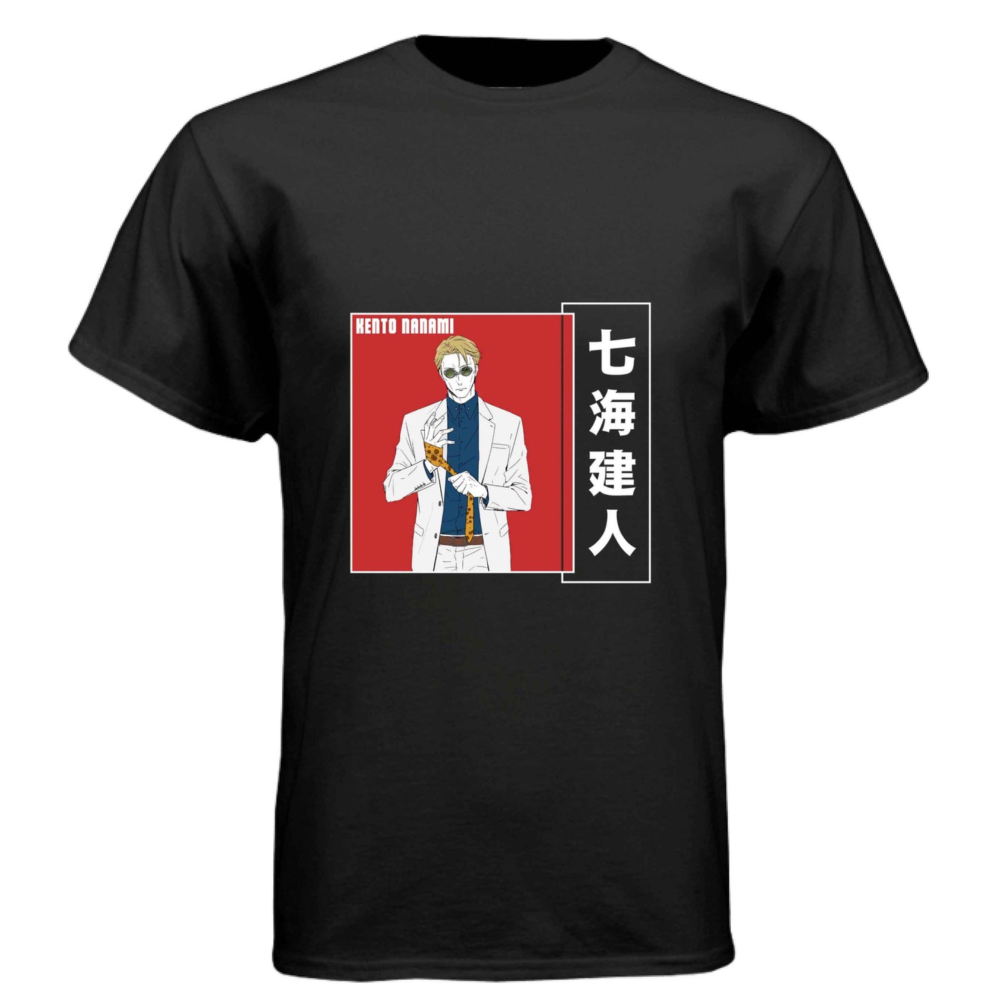 Jujutsu Kaisen Kento Nanami T-Shirt - Red Vertical Text Japanese Design | Premium Unisex Triblend Tee