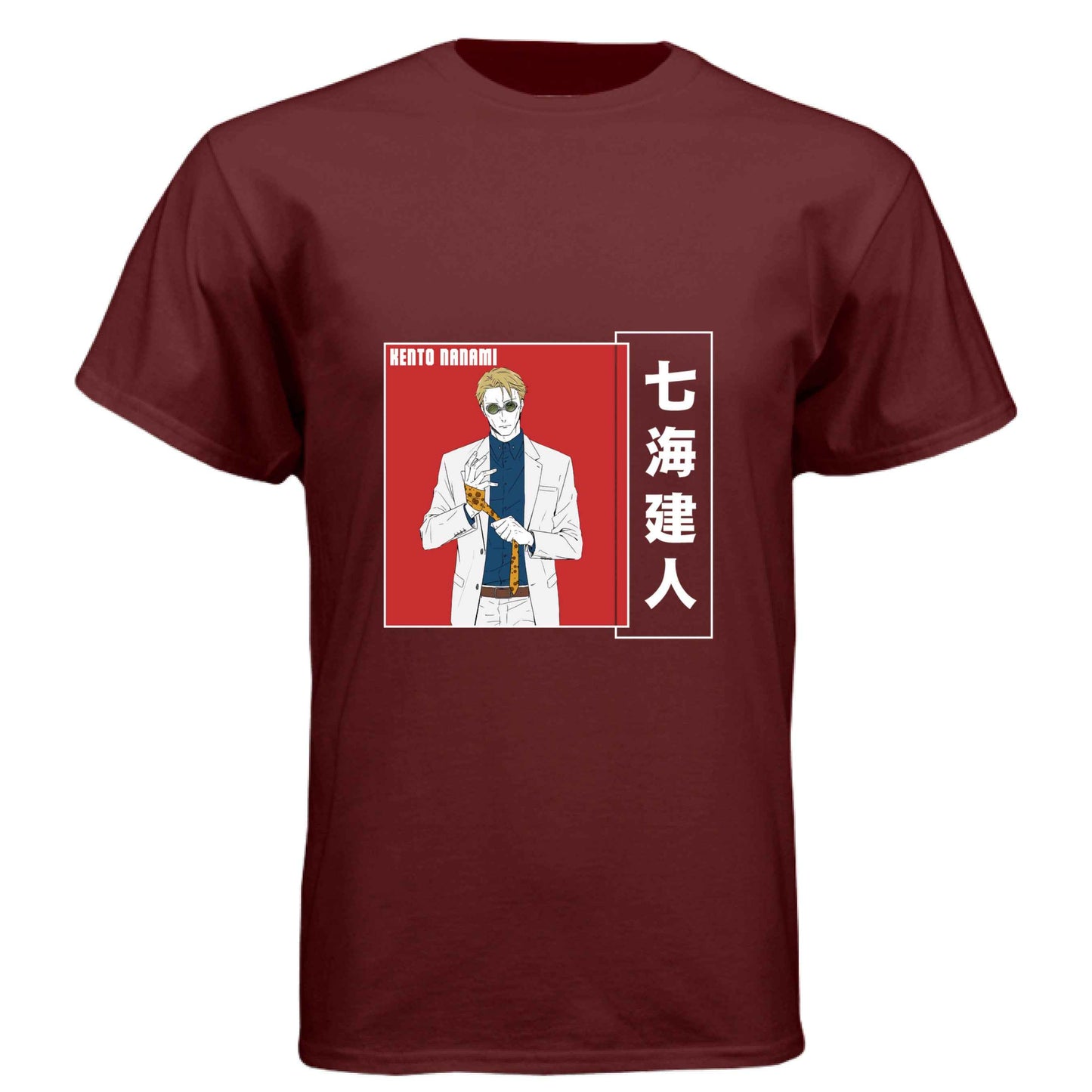 Jujutsu Kaisen Kento Nanami T-Shirt - Red Vertical Text Japanese Design | Premium Unisex Triblend Tee