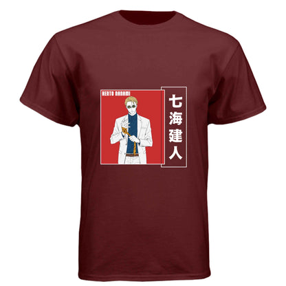 Jujutsu Kaisen Kento Nanami T-Shirt - Red Vertical Text Japanese Design | Premium Unisex Triblend Tee