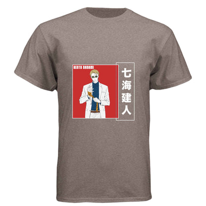 Jujutsu Kaisen Kento Nanami T-Shirt - Red Vertical Text Japanese Design | Premium Unisex Triblend Tee