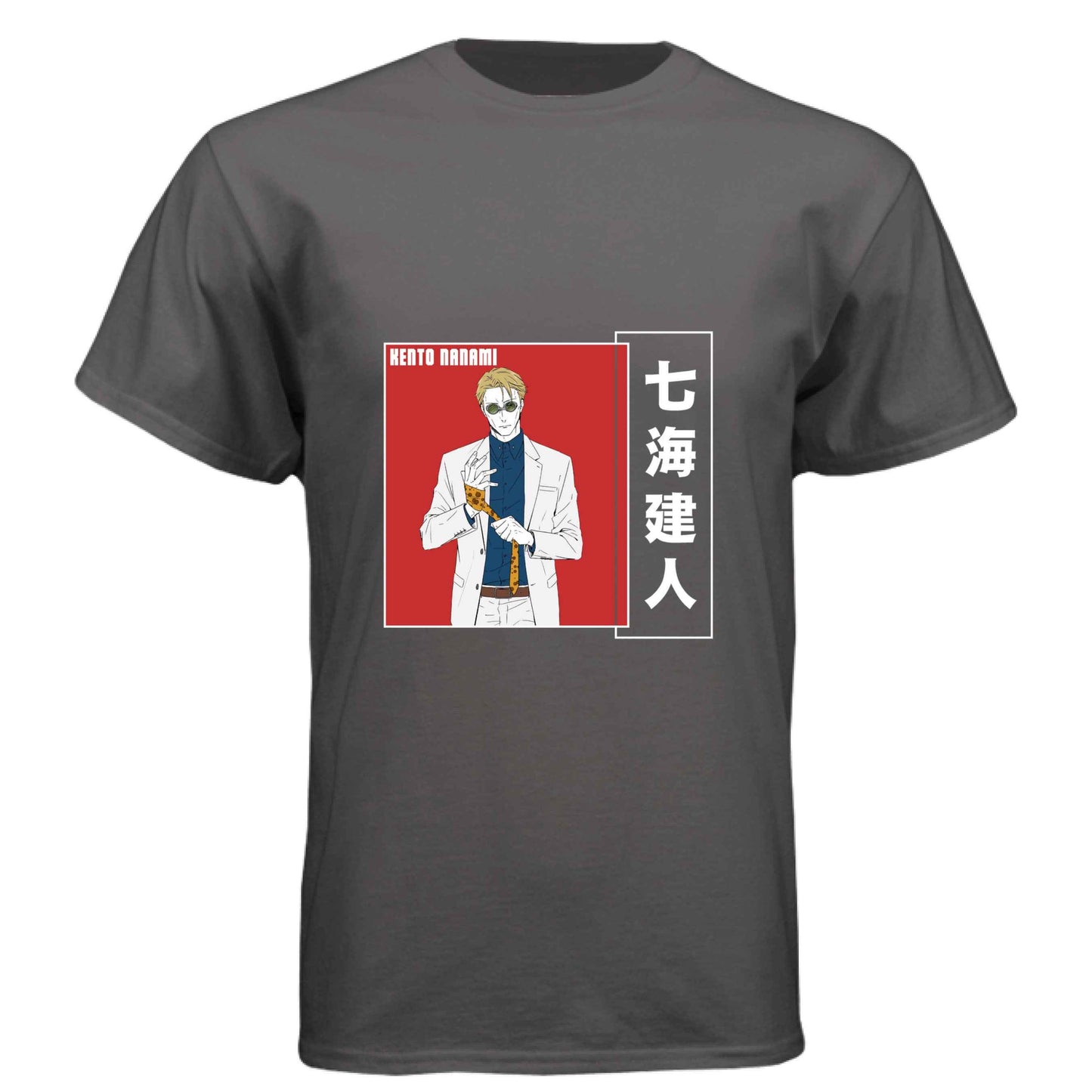Jujutsu Kaisen Kento Nanami T-Shirt - Red Vertical Text Japanese Design | Premium Unisex Triblend Tee