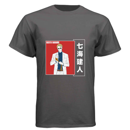 Jujutsu Kaisen Kento Nanami T-Shirt - Red Vertical Text Japanese Design | Premium Unisex Triblend Tee