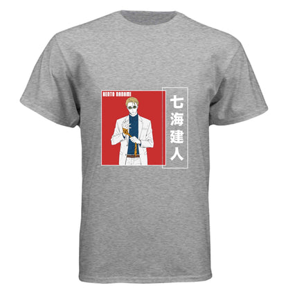 Jujutsu Kaisen Kento Nanami T-Shirt - Red Vertical Text Japanese Design | Premium Unisex Triblend Tee