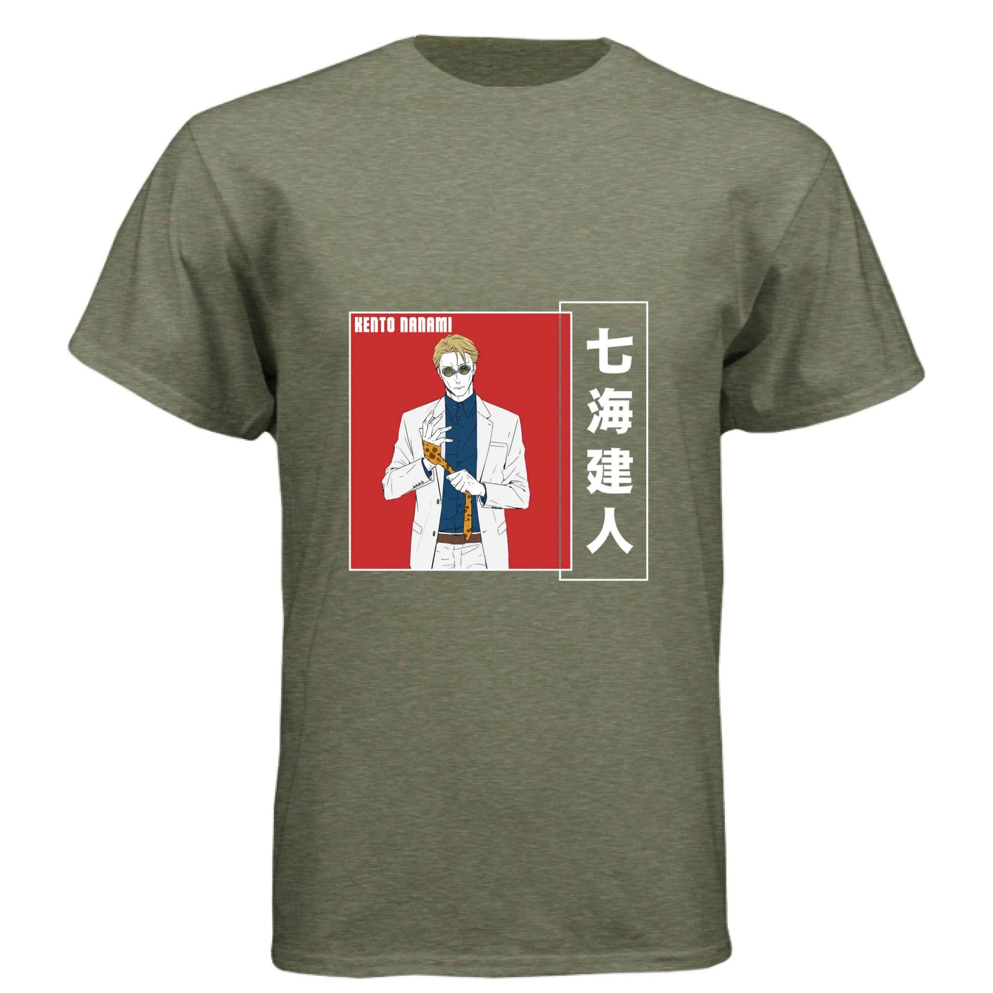 Jujutsu Kaisen Kento Nanami T-Shirt - Red Vertical Text Japanese Design | Premium Unisex Triblend Tee
