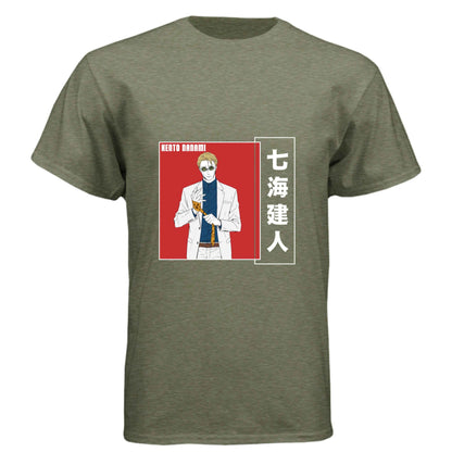 Jujutsu Kaisen Kento Nanami T-Shirt - Red Vertical Text Japanese Design | Premium Unisex Triblend Tee