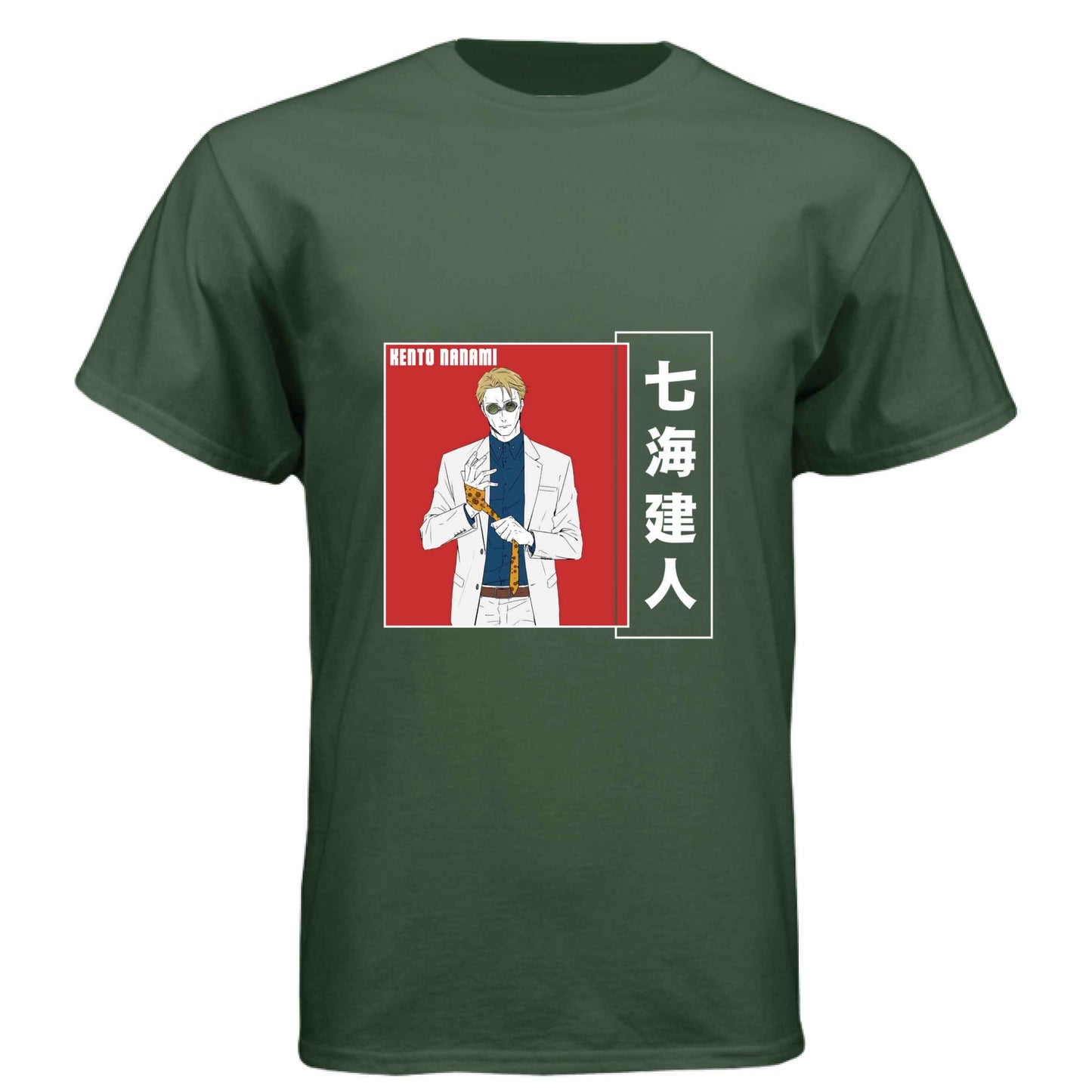 Jujutsu Kaisen Kento Nanami T-Shirt - Red Vertical Text Japanese Design | Premium Unisex Triblend Tee