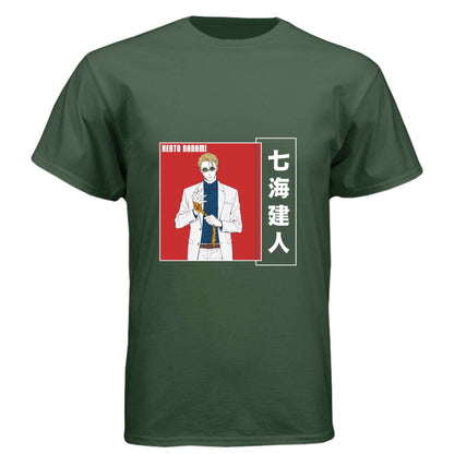 Jujutsu Kaisen Kento Nanami T-Shirt - Red Vertical Text Japanese Design | Premium Unisex Triblend Tee