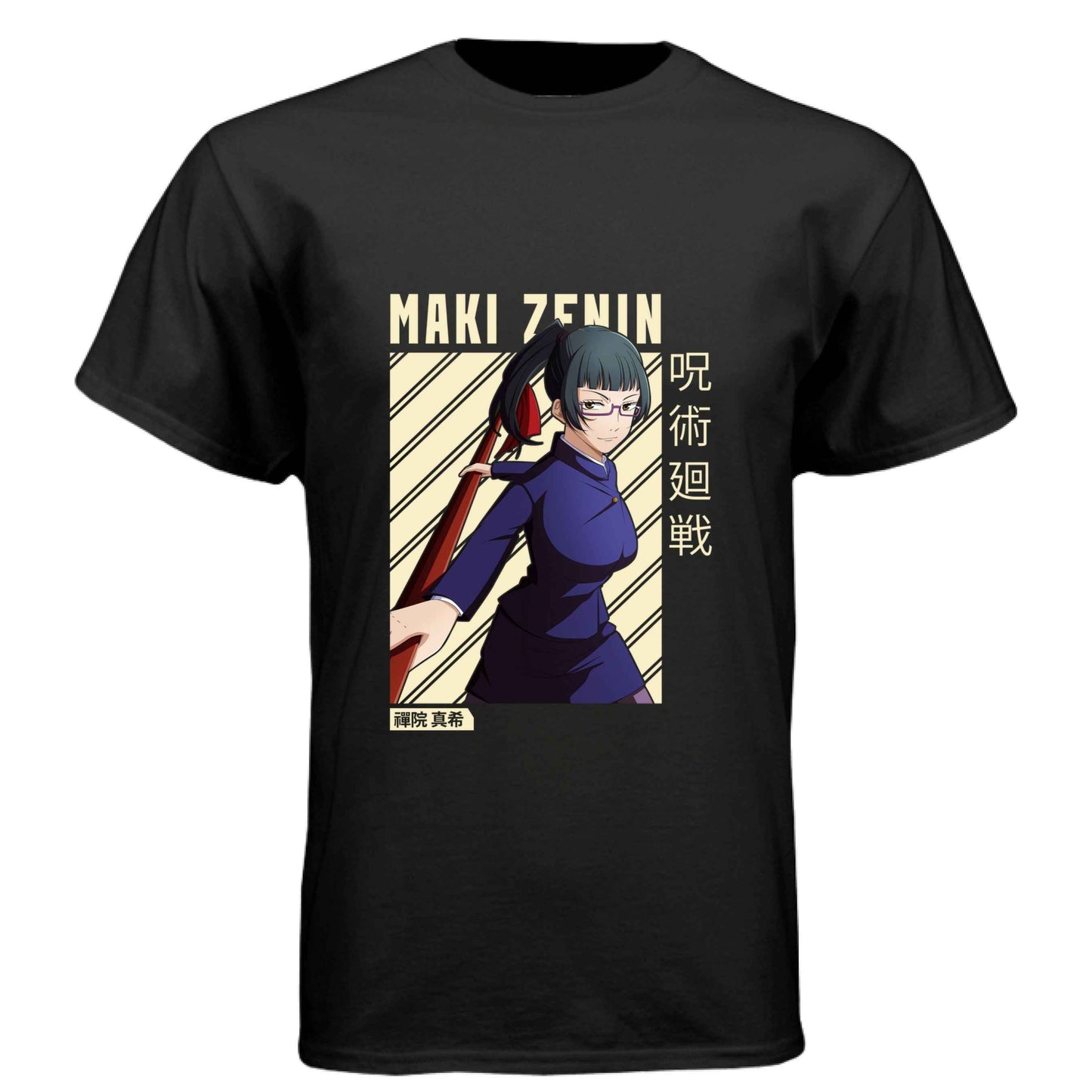 Jujutsu Kaisen Maki Zenin T-Shirt - Beige Diagonal Stripe Design | Premium Unisex Triblend Tee